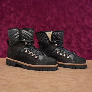 Ganni Women Quilted Black Leather Warm Winter Ankle Lace Boots size 9US EUR39