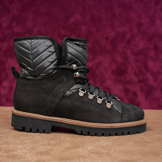 Ganni Women Quilted Black Leather Warm Winter Ankle Lace Boots size 9US EUR39