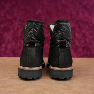 Ganni Women Quilted Black Leather Warm Winter Ankle Lace Boots size 9US EUR39