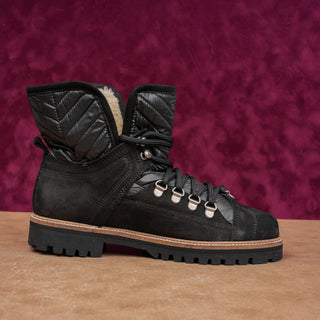 Ganni Women Quilted Black Leather Warm Winter Ankle Lace Boots size 9US EUR39