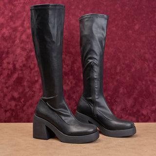 Steve Madden Wmn Henrik Black Platform Retro Vegan Leather Festival Boots Sz 6