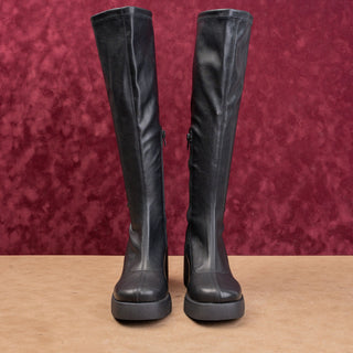 Steve Madden Wmn Henrik Black Platform Retro Vegan Leather Festival Boots Sz 6