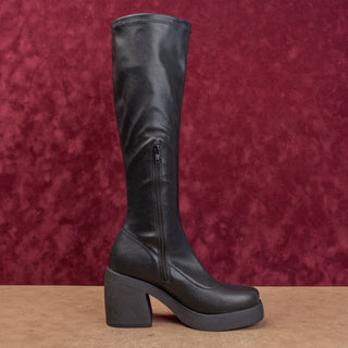 Steve Madden Wmn Henrik Black Platform Retro Vegan Leather Festival Boots Sz 6