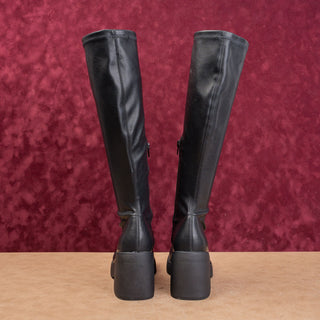 Steve Madden Wmn Henrik Black Platform Retro Vegan Leather Festival Boots Sz 6