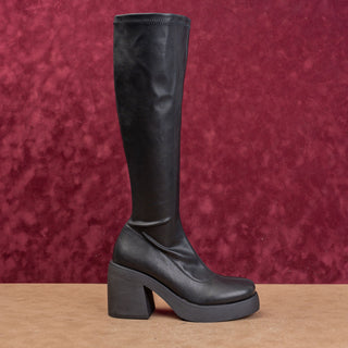 Steve Madden Wmn Henrik Black Platform Retro Vegan Leather Festival Boots Sz 6