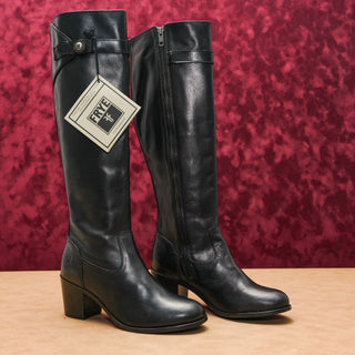 Frye Women Malorie Button Tall Knee Block Heel Black Vintage Leather Boots 6.5