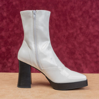 Jeffrey Campbell Women White Patent Vegan Leather Square Festival Party Boots 10