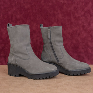 Paul Green Women Newbury Grey Grain Nubuck Combat Boots sz 8US Austrian 5.5