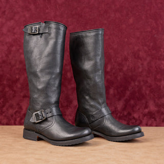 Frye Women Veronica Slouch Black Leather Moto Biker Buckle Boots size 6
