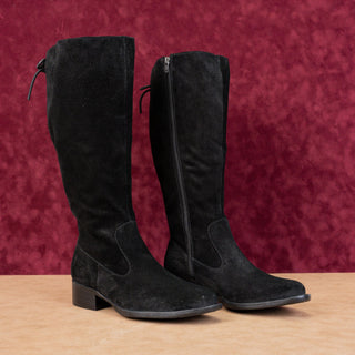 Born Women North Back Laced Wide Calf Black Suede Riding Tall Boots Size 8.5