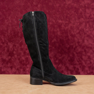 Born Women North Back Laced Wide Calf Black Suede Riding Tall Boots Size 8.5