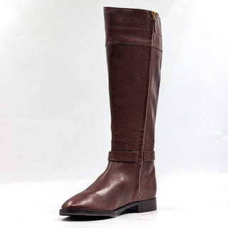 Tory Burch Women Everly Signature T Logo Leather Brown Riding Boots sz 8.5