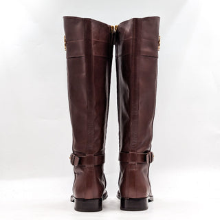 Tory Burch Women Everly Signature T Logo Leather Brown Riding Boots sz 8.5