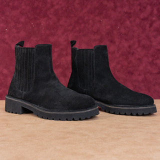 Seychelles Women Black Suede Lug Ankle Chelsea Fashion Dress Boots sz 9
