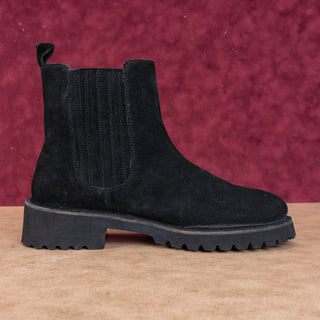 Seychelles Women Black Suede Lug Ankle Chelsea Fashion Dress Boots sz 9