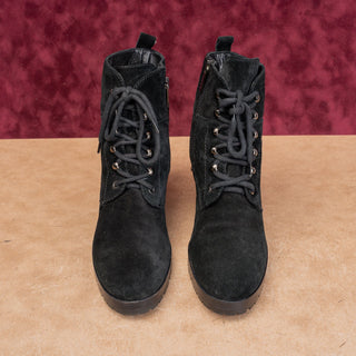 Aquatalia Women Black Suede Lace-up Zip Fashion Wedge Ankle Boots sz 9