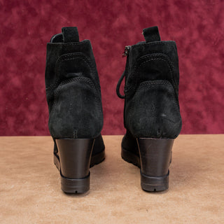 Aquatalia Women Black Suede Lace-up Zip Fashion Wedge Ankle Boots sz 9