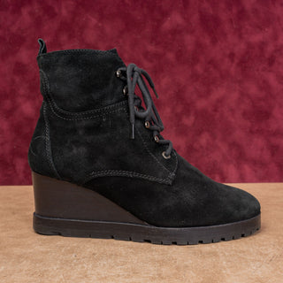 Aquatalia Women Black Suede Lace-up Zip Fashion Wedge Ankle Boots sz 9