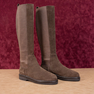 Donald J Pliner Wmn Naala Stretch Calf Brown Suede Slip Comfy Knee Boots sz 6.5