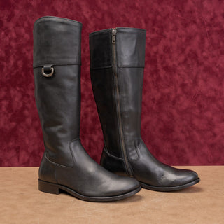 Frye Women Melissa D Ring Black Leather Zip Riding Equestrian Boots sz 6