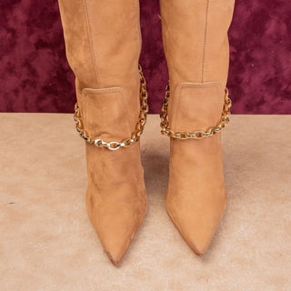 Schutz Women Vickie Tan Suede Fashion Party Pointy Zip Toe Knee Boots sz 7.5