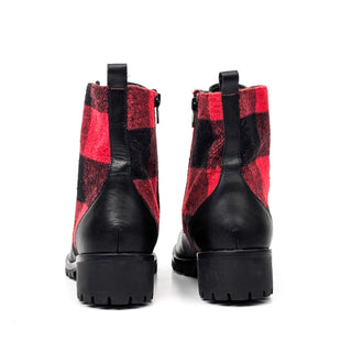 BP Women Plaid Fabric Red Black Zip lace-up Ankle Boots size 8.5