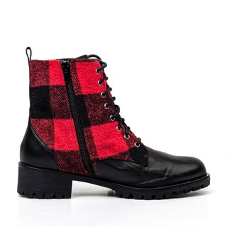 BP Women Plaid Fabric Red Black Zip lace-up Ankle Boots size 8.5