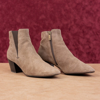 Aquatalia Women Faylynn Brown Leather Zip Elastic Panel Ankle Boots sz 8