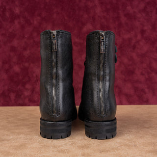 Jimmy Choo Wmn Havana Floral Black Leather Back Zip Combat Boots 7.5 EUR 37.5
