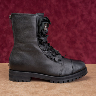 Jimmy Choo Wmn Havana Floral Black Leather Back Zip Combat Boots 7.5 EUR 37.5