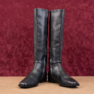 Sam Edelman Women Clive Black Leather Zip Riding Square Toe Knee Boots sz 7