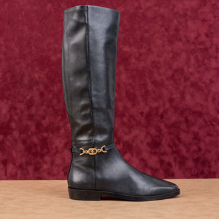 Sam Edelman Women Clive Black Leather Zip Riding Square Toe Knee Boots sz 7