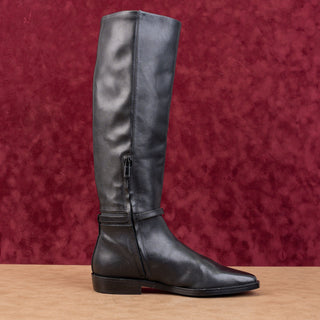 Sam Edelman Women Clive Black Leather Zip Riding Square Toe Knee Boots sz 7