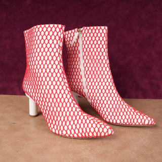 Tibi Women Mason Red Mesh White Leather Pointed Toe Ankle Boots Sz 7US EUR 37.5