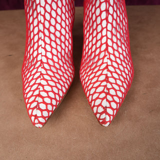Tibi Women Mason Red Mesh White Leather Pointed Toe Ankle Boots Sz 7US EUR 37.5