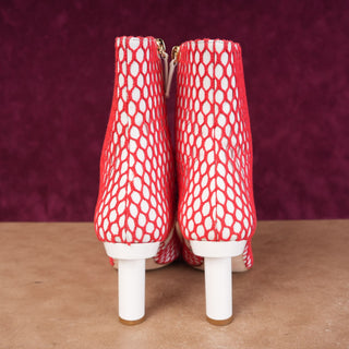 Tibi Women Mason Red Mesh White Leather Pointed Toe Ankle Boots Sz 7US EUR 37.5