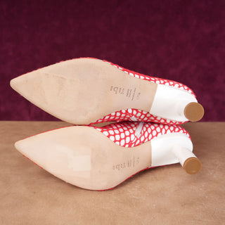 Tibi Women Mason Red Mesh White Leather Pointed Toe Ankle Boots Sz 7US EUR 37.5