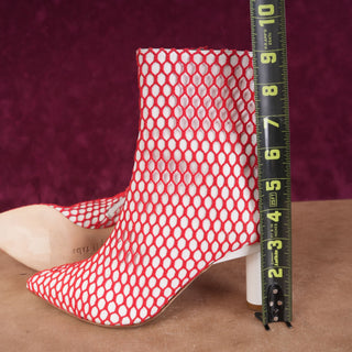 Tibi Women Mason Red Mesh White Leather Pointed Toe Ankle Boots Sz 7US EUR 37.5
