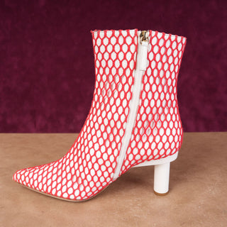 Tibi Women Mason Red Mesh White Leather Pointed Toe Ankle Boots Sz 7US EUR 37.5