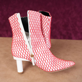 Tibi Women Mason Red Mesh White Leather Pointed Toe Ankle Boots Sz 7US EUR 37.5