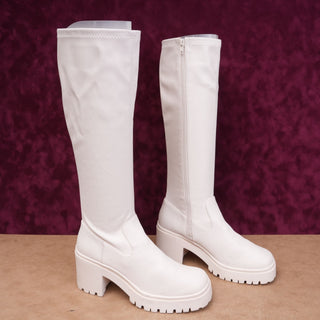 Steve Madden Women Lalo Whtie Vegan Elastic Leather Platform Festival Boots sz 8