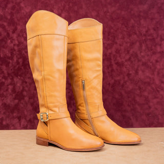 Vince Camuto Women Mustard Leather Classic Riding Equestrian Knee Boots sz 7.5