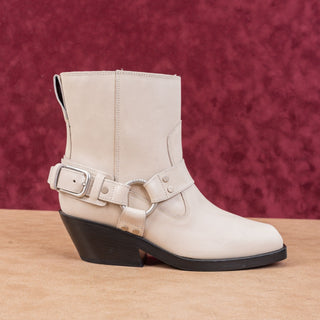 LABUCQ Women Waymore Ivory Leather Moto Biker Harness Boots sz 5US EUR35