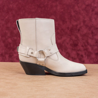 LABUCQ Women Waymore Ivory Leather Moto Biker Harness Boots sz 5US EUR35