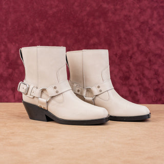 LABUCQ Women Waymore Ivory Leather Moto Biker Harness Boots sz 5US EUR35