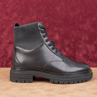 Johnson & Murphy Women Gianna Gore Lace-up Black Leather Combat Boots Sz 7.5