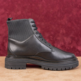 Johnson & Murphy Women Gianna Gore Lace-up Black Leather Combat Boots Sz 7.5