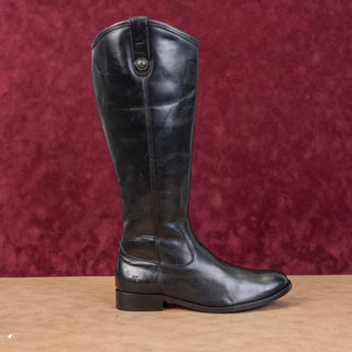 Frye Women Melissa Button Zip Black Leather Equestrian Riding Knee Boots sz 8.5