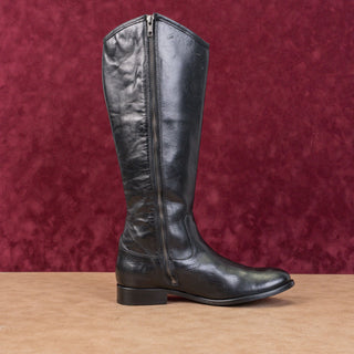 Frye Women Melissa Button Zip Black Leather Equestrian Riding Knee Boots sz 8.5