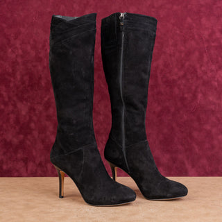 Via Spiga Women Black Suede Fashion Zip Vintage Y2K Fashion Knee Boots sz 8